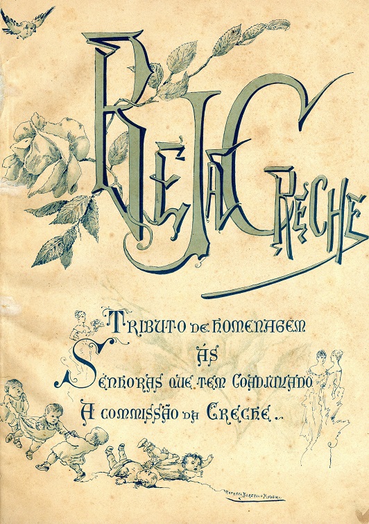 Ilustração da capa do livro "Beja Creche", de Rafael Bordalo Pinheiro, 1885