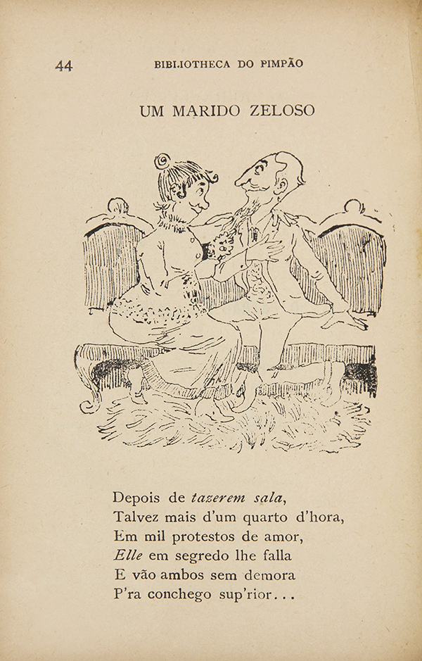 Ilustração de Manuel Gustavo Bordalo Pinheiro para a história "Um marido Zeloso" da obra Biblioteca de O Pimpão,1884 