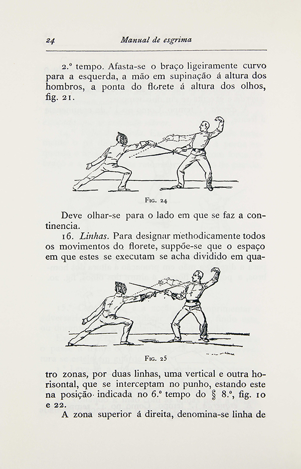 Dois pares a praticar esgrima, ilustração de Manuel Gustavo Bordalo Pinheiro para o Manual de Esgrima: Para Uso do Exército (1895)
