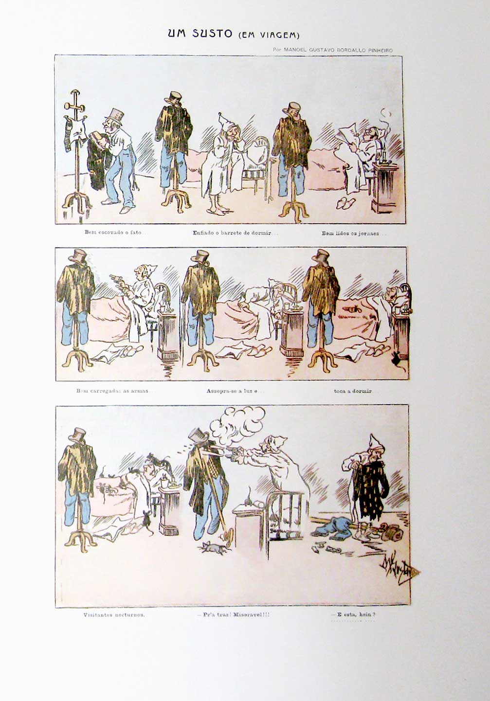 Banda desenhada “Um Susto em Viagem”, ilustração de Manuel Gustavo Bordalo Pinheiro para o Diário de Notícias Ilustrado Natal 1905 