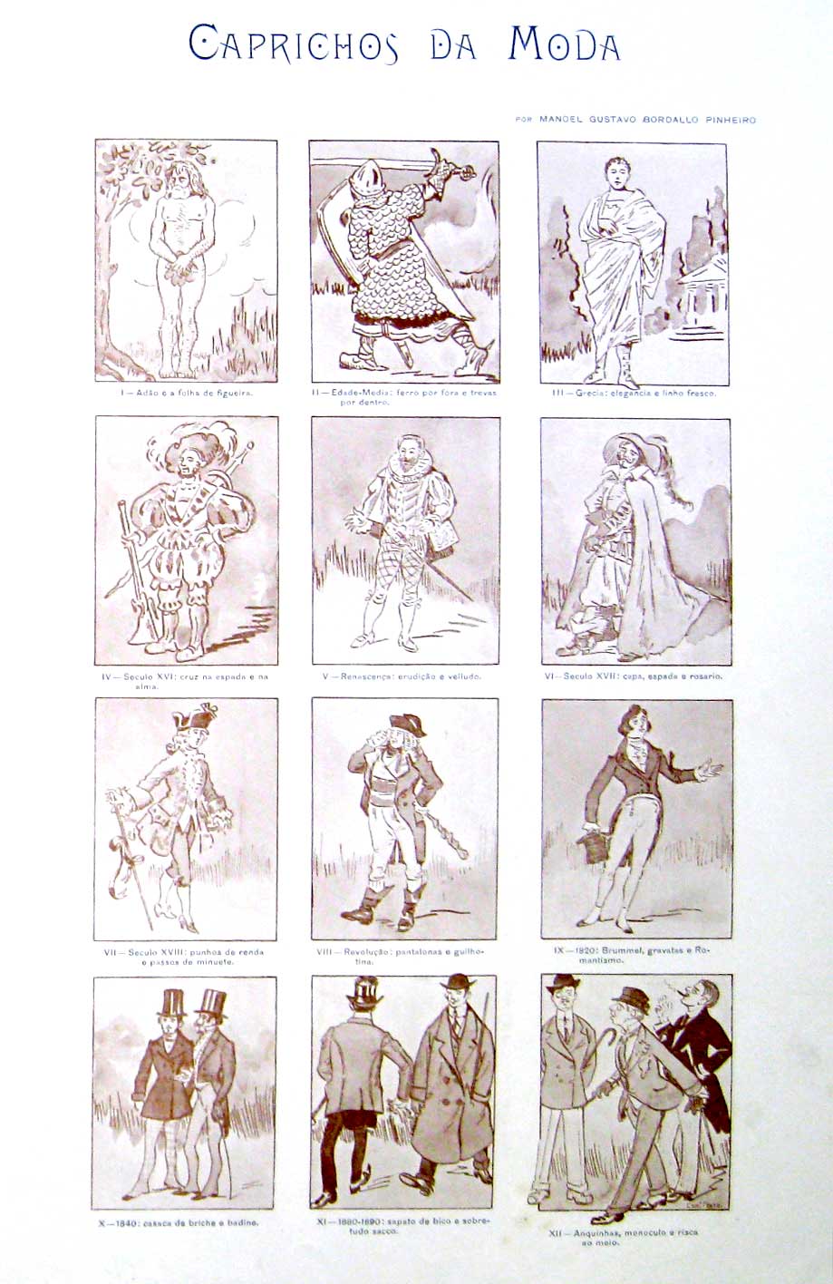 Diversas figuras para representar os “Caprichos da Moda”, ilustração de Manuel Gustavo Bordalo Pinheiro para O Comercio do Porto Ilustrado Natal 1915  MRBP/PP 0218 